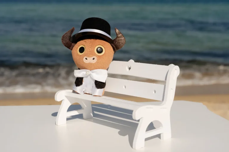der kleine Glücksbringer auf seiner Bank, Strandhochzeit - meer sardinien urlaub